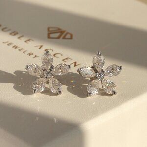 Floral Symphony Earrings | CZ Cluster Studs in Platinum-Plated Sterling Silver